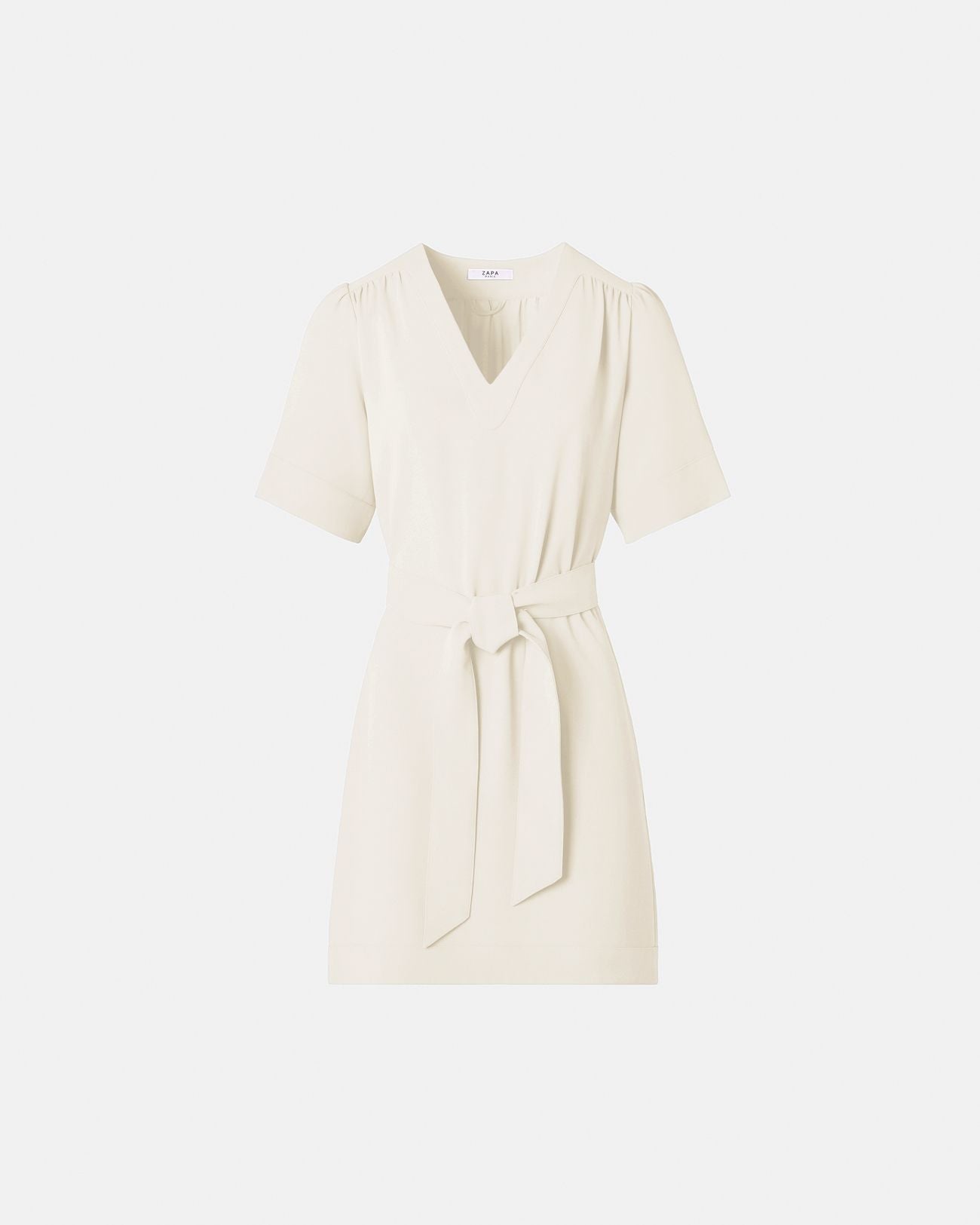 Vestido entallado de crepe crudo_1