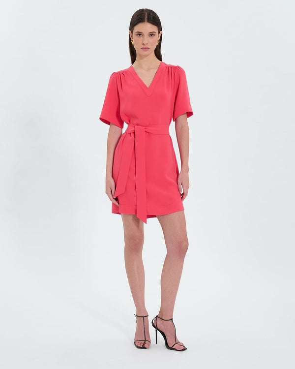 Coral fitted straight dress_1