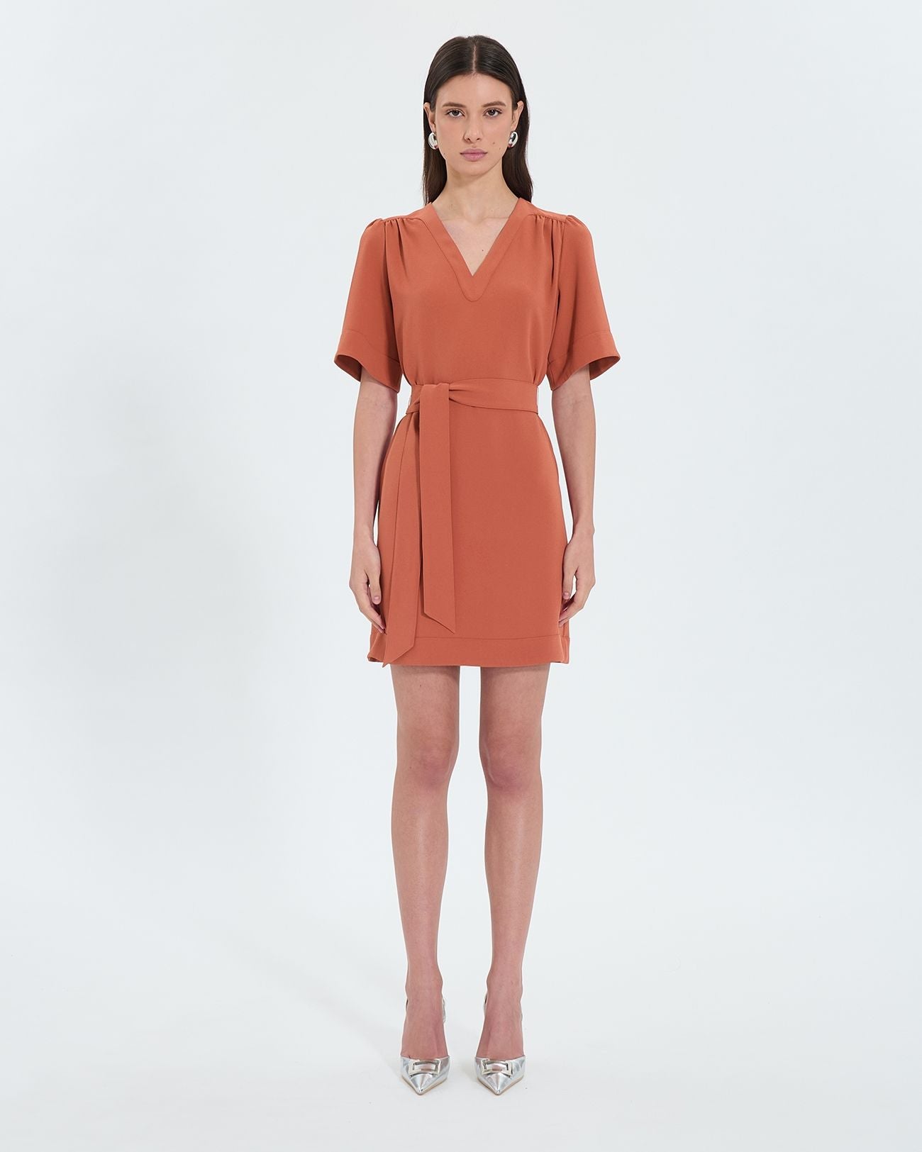 Vestido recto crepe ladrillo_1