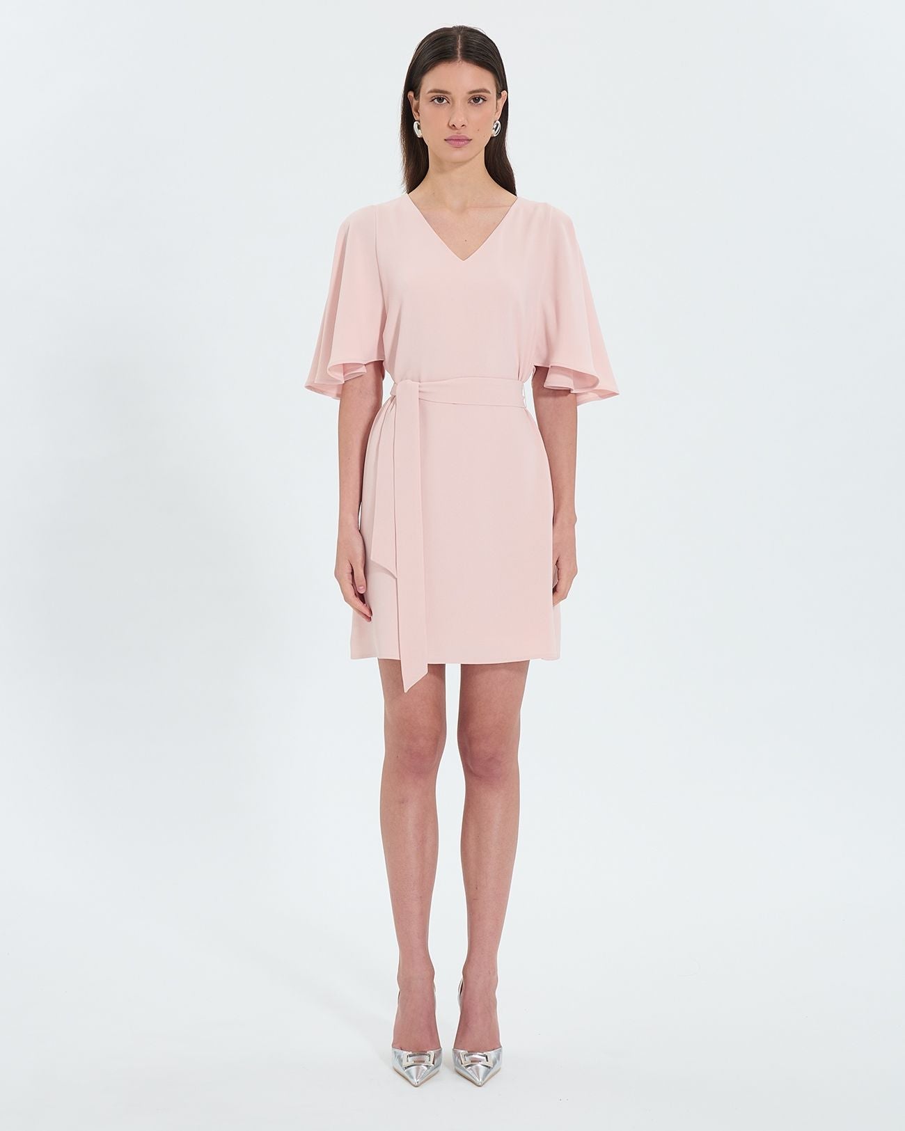 Robe courte en crêpe nude_1