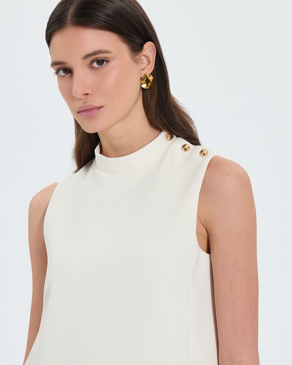 Vestido recto de crepe crudo_2