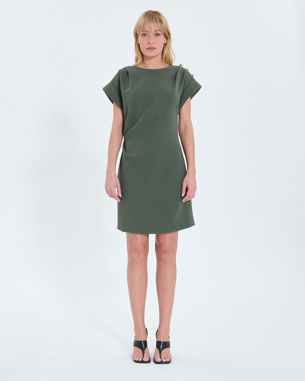 Robe courte en crêpe kaki_1