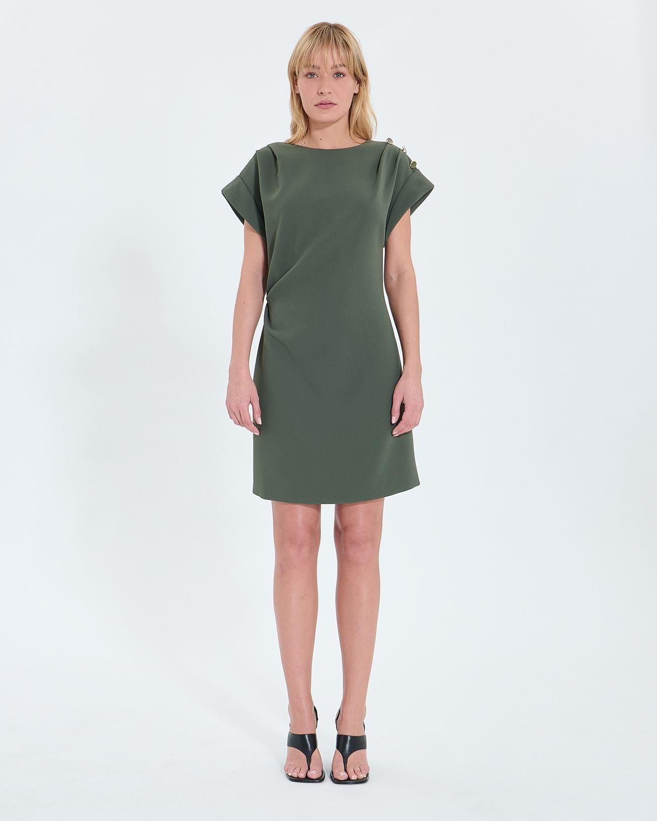 Robe courte en crêpe kaki_1