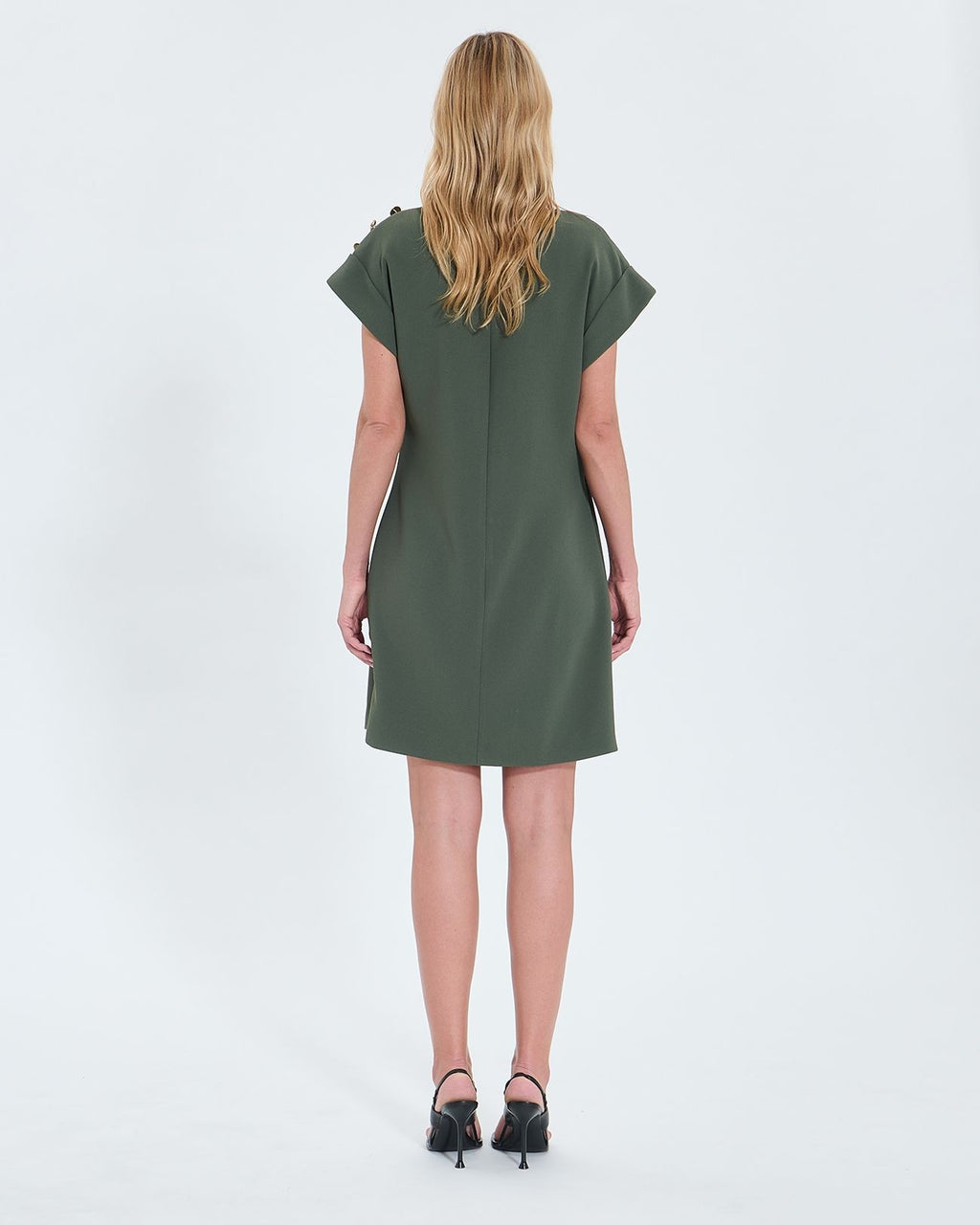 Robe courte en crêpe kaki_4