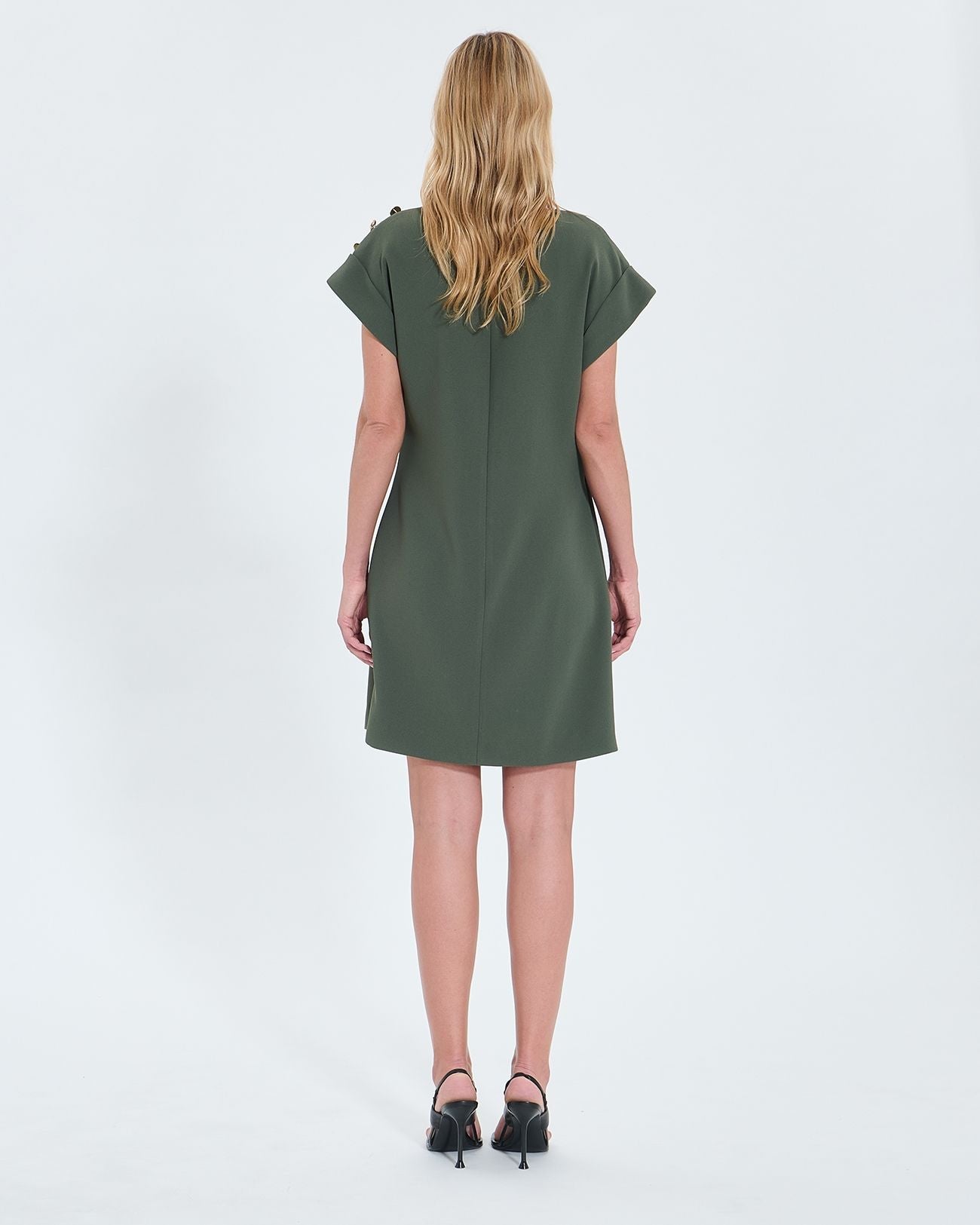 Robe courte en crêpe kaki_4