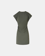 Robe courte en crêpe kaki_5