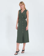 Vestido largo crepe caqui_1