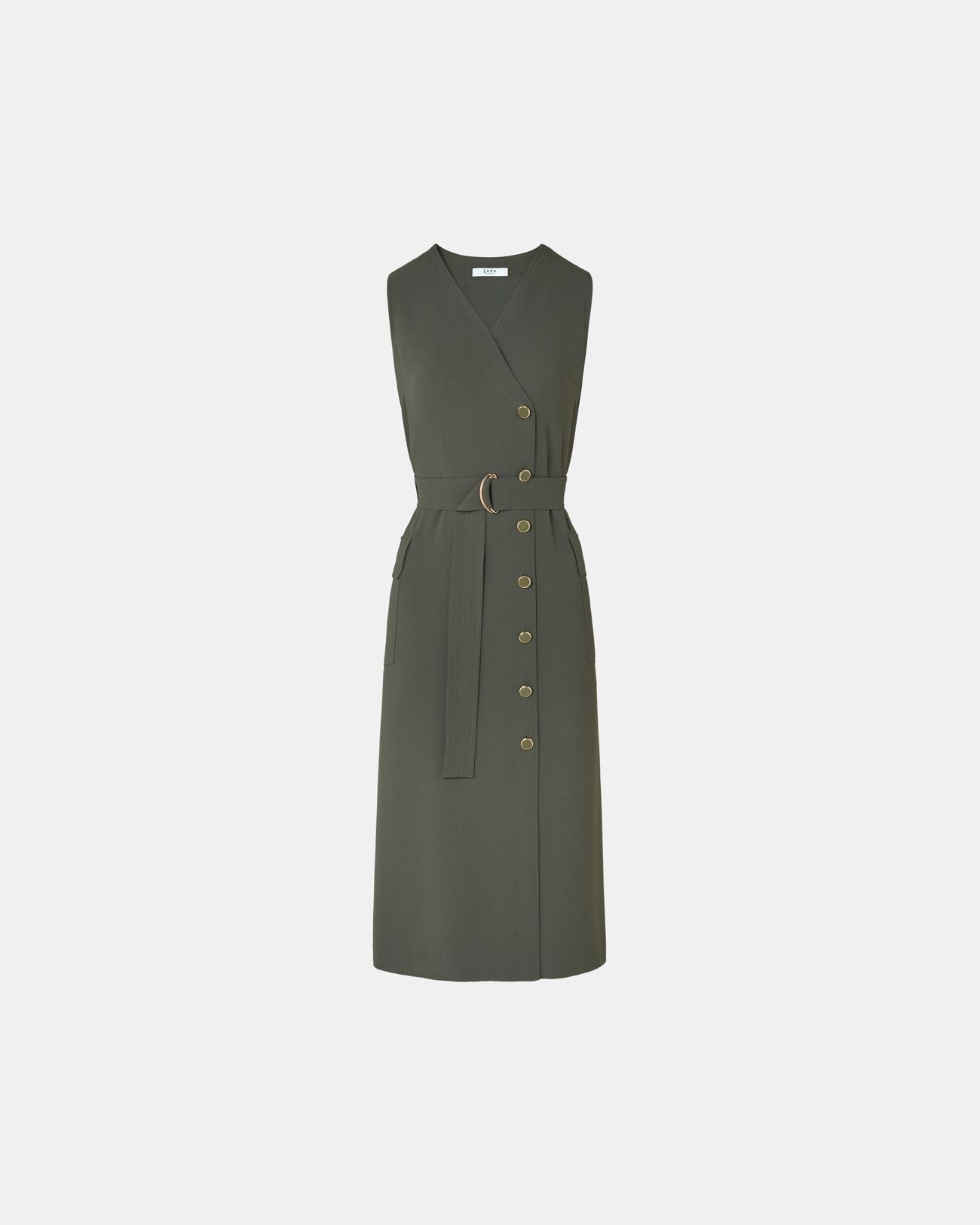 Vestido largo crepe caqui_5