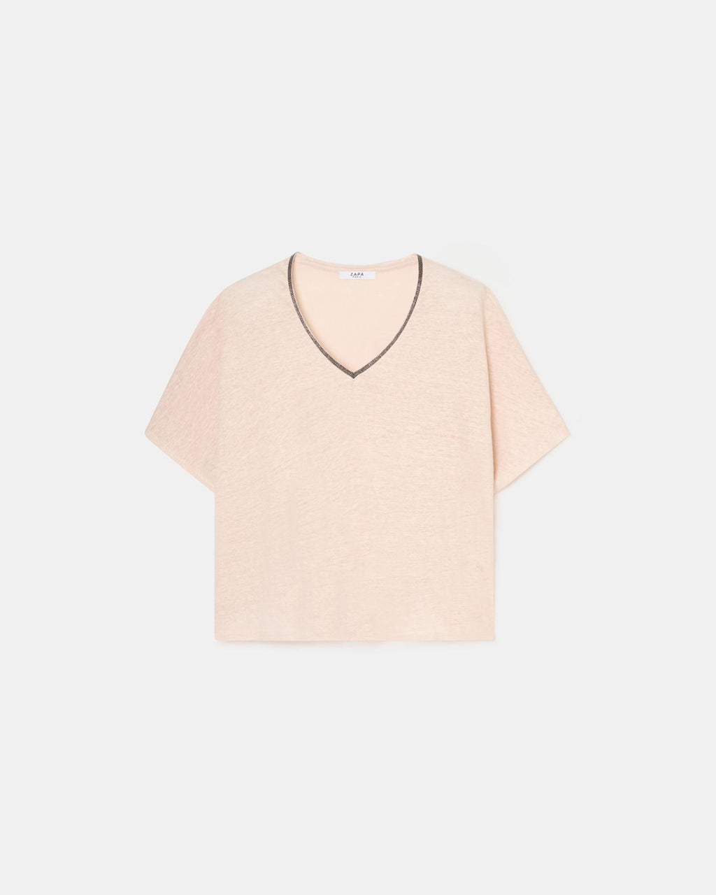 T-shirt col V en lin nude_5