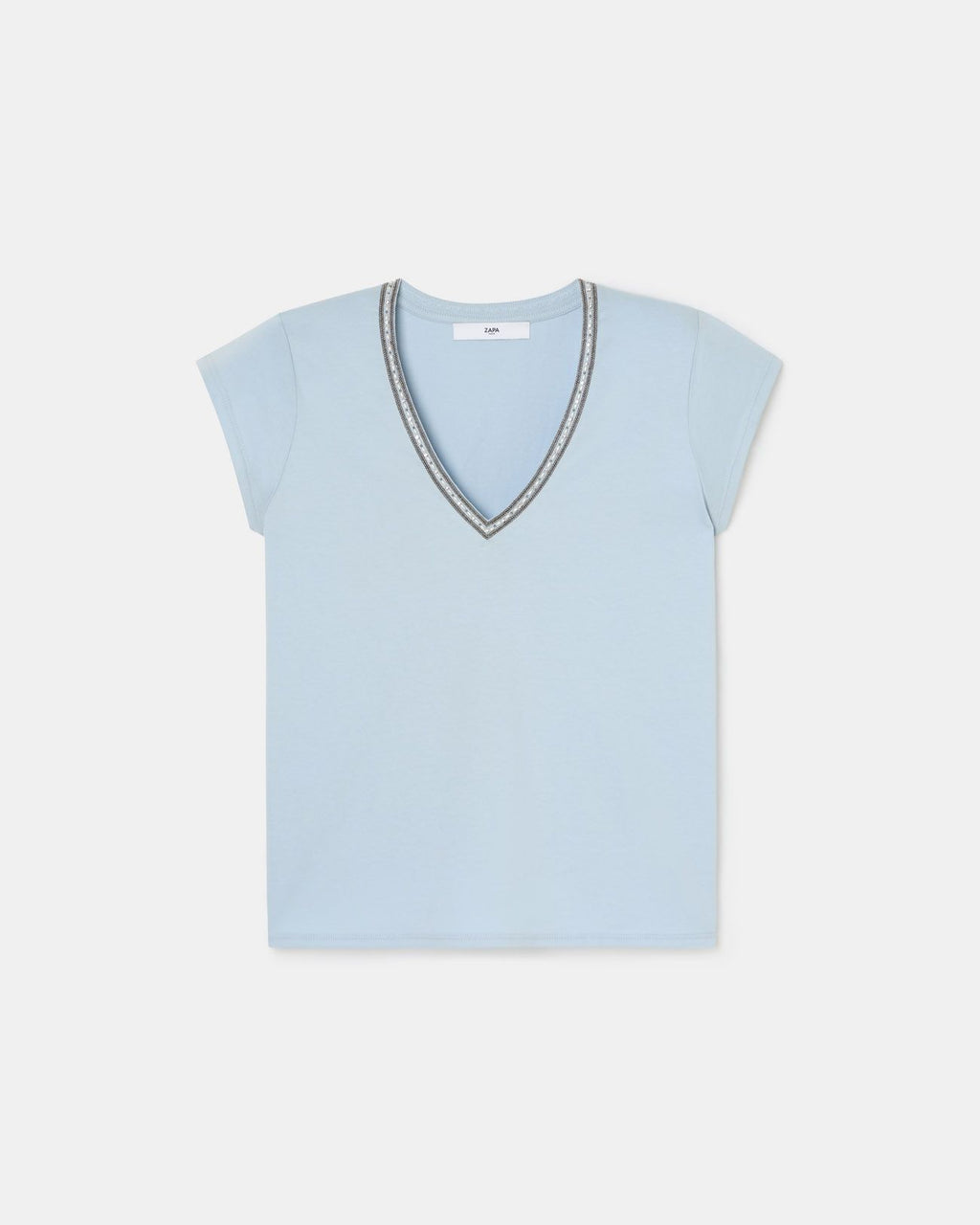 Camiseta cuello pico celeste_5