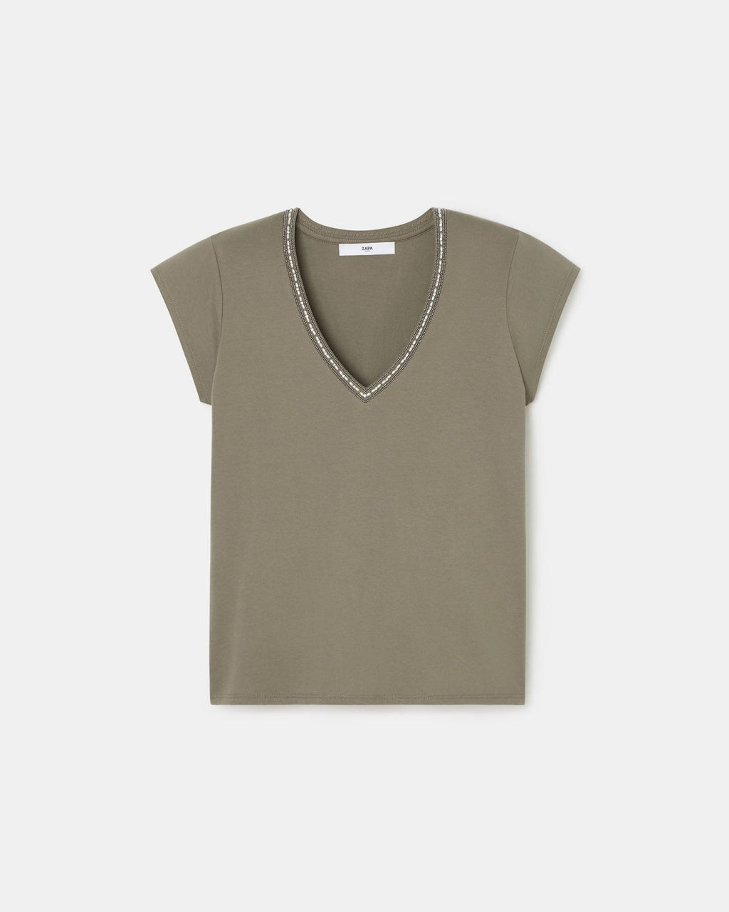 Tee-shirt col V kaki_5