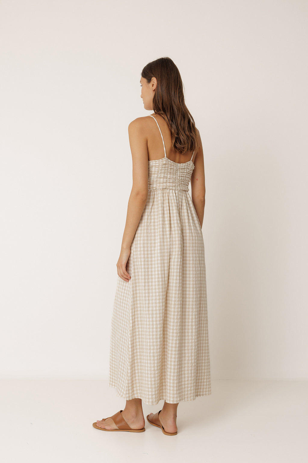 Gingham Strappy Dress - Beige
