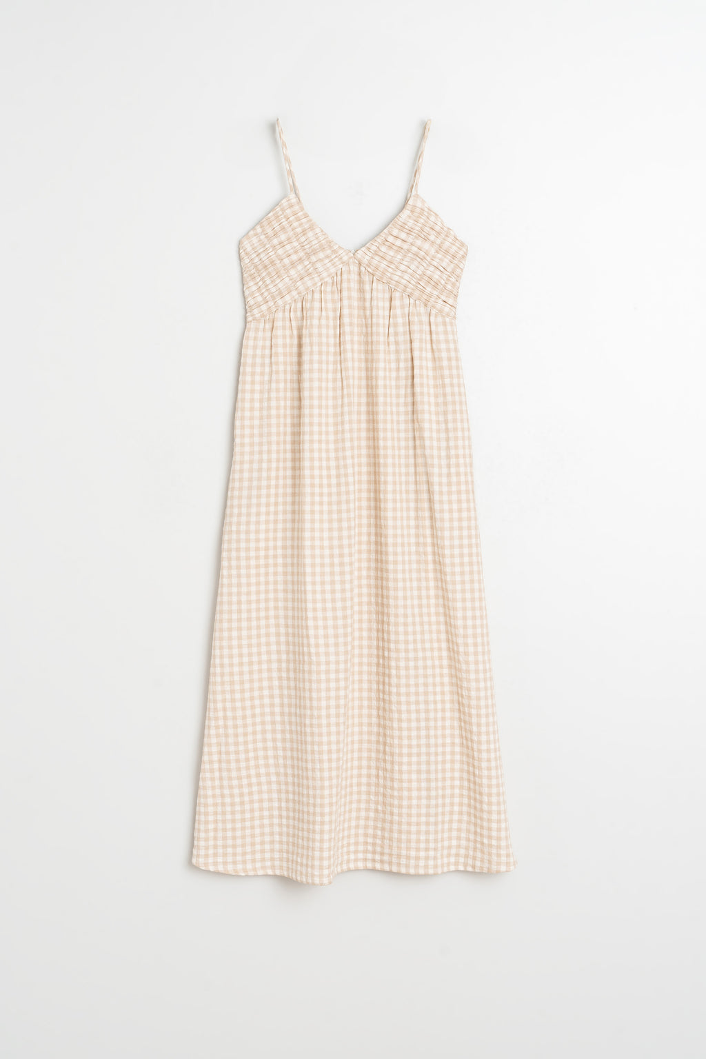 Gingham Strappy Dress - Beige