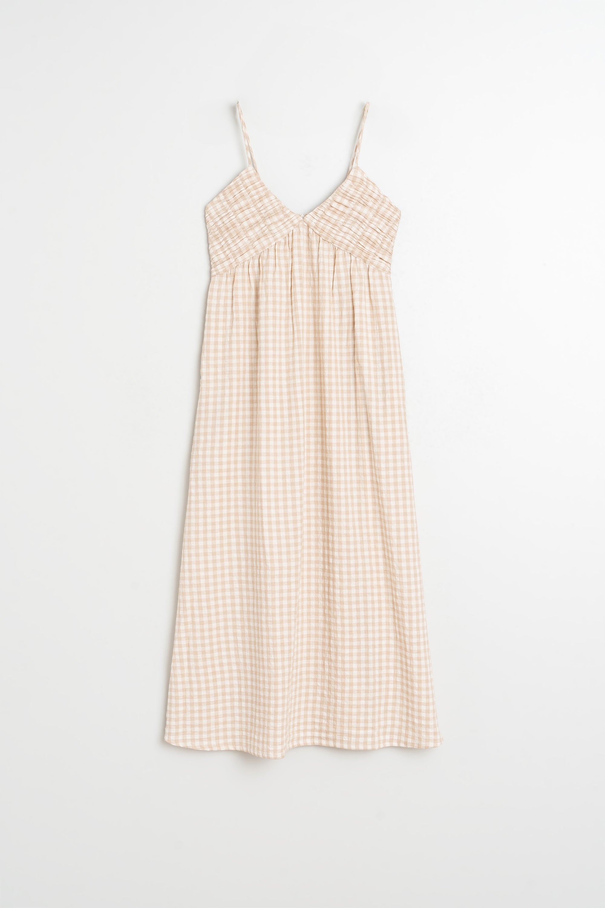 Gingham Strappy Dress - Beige