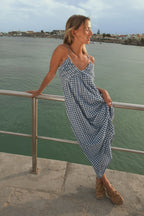 Gingham Strappy Dress - British Blue