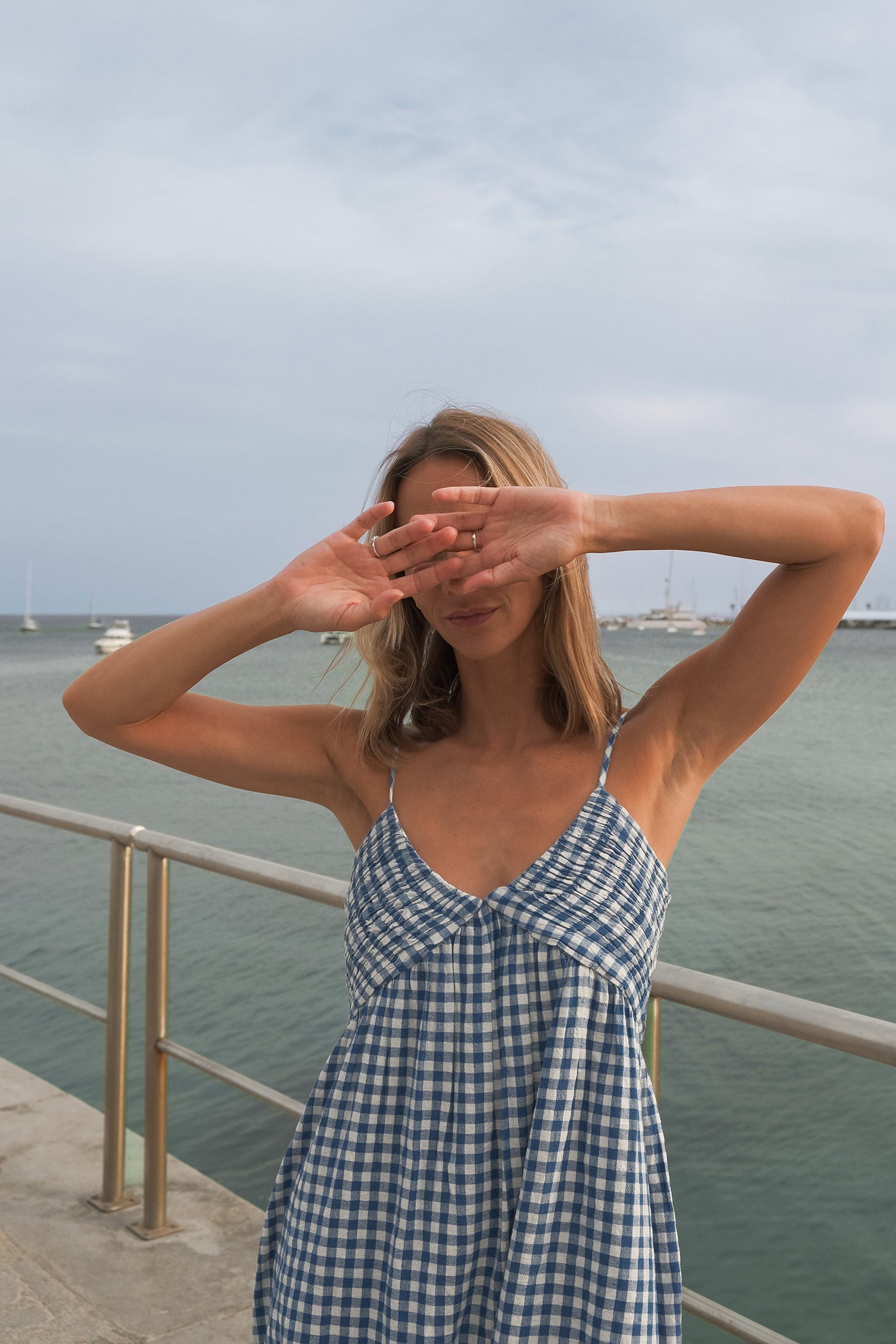 Gingham Strappy Dress - British Blue