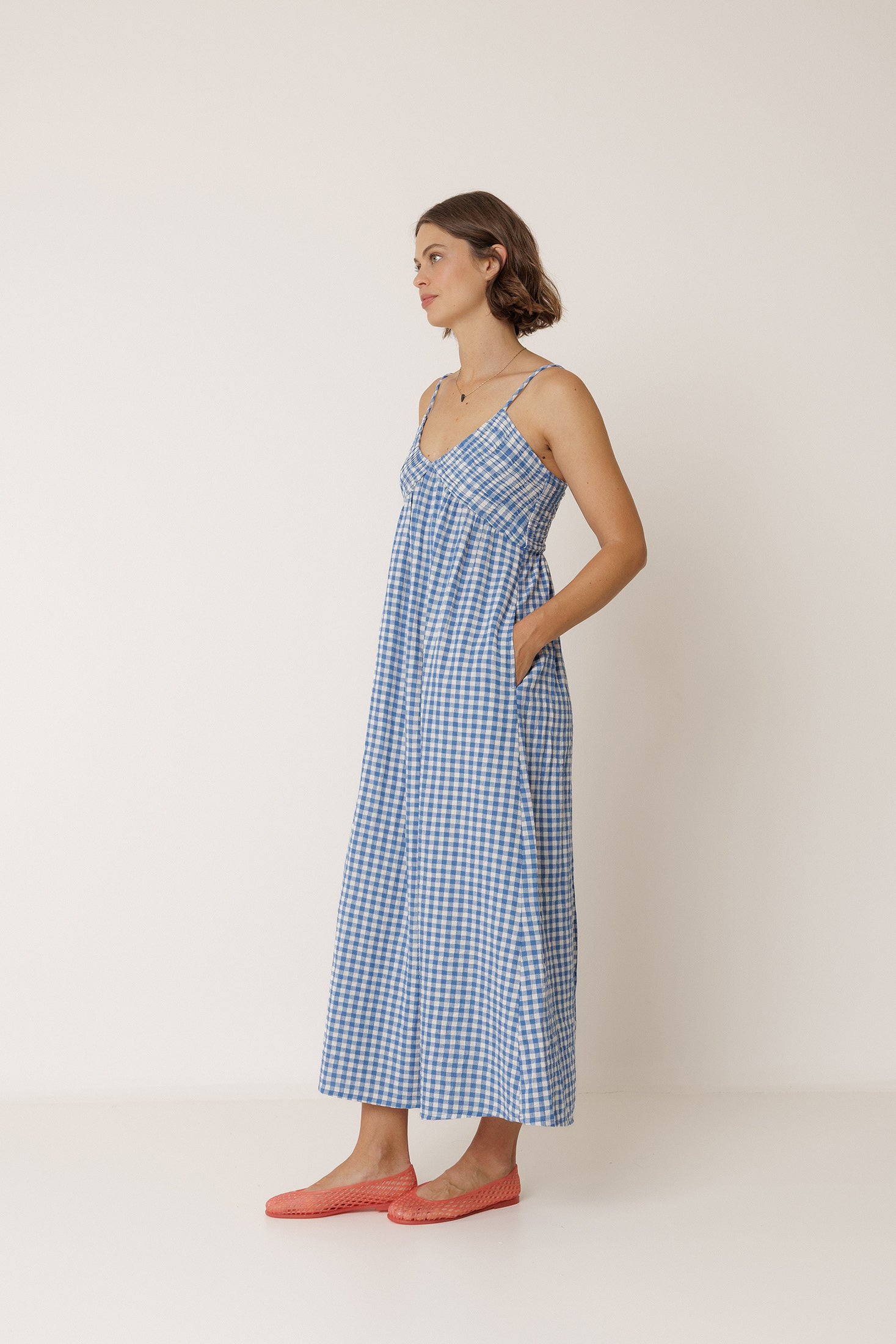 Gingham Strappy Dress - British Blue