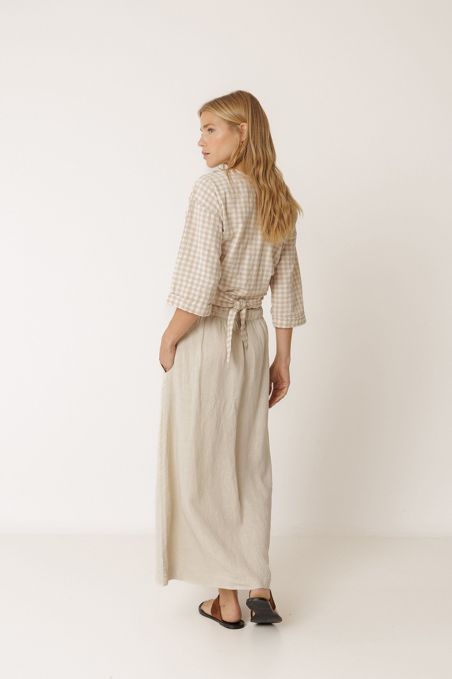 Cropped Multi-Way Tie Shirt - Beige