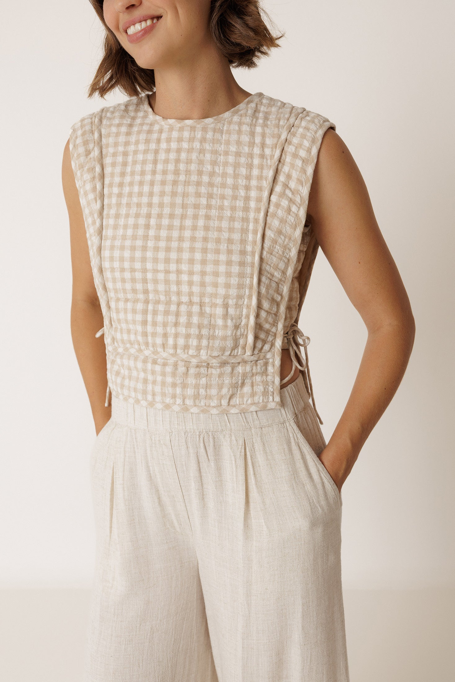 Top Acolchado de Cuadros - Beige