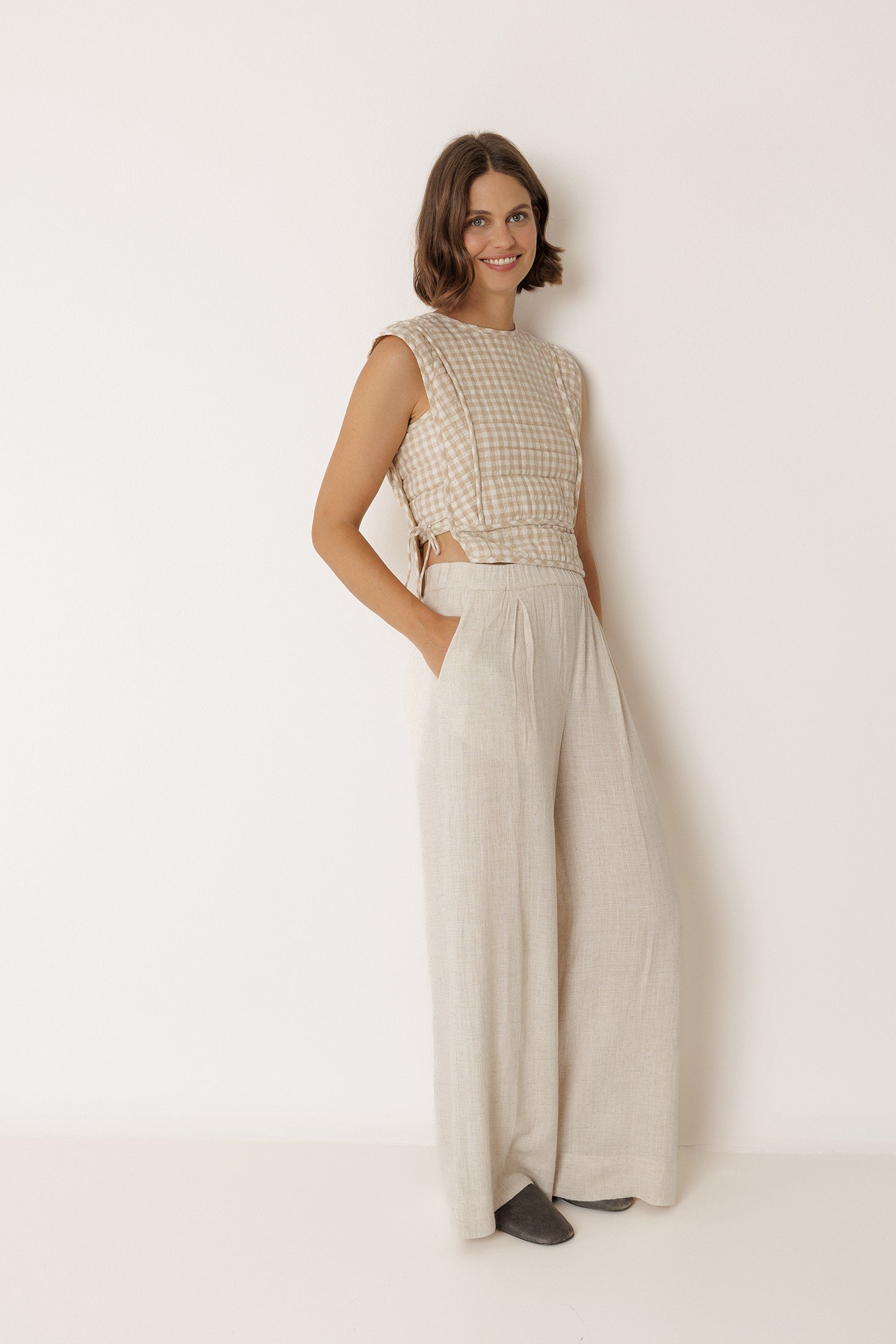 Top Acolchado de Cuadros - Beige