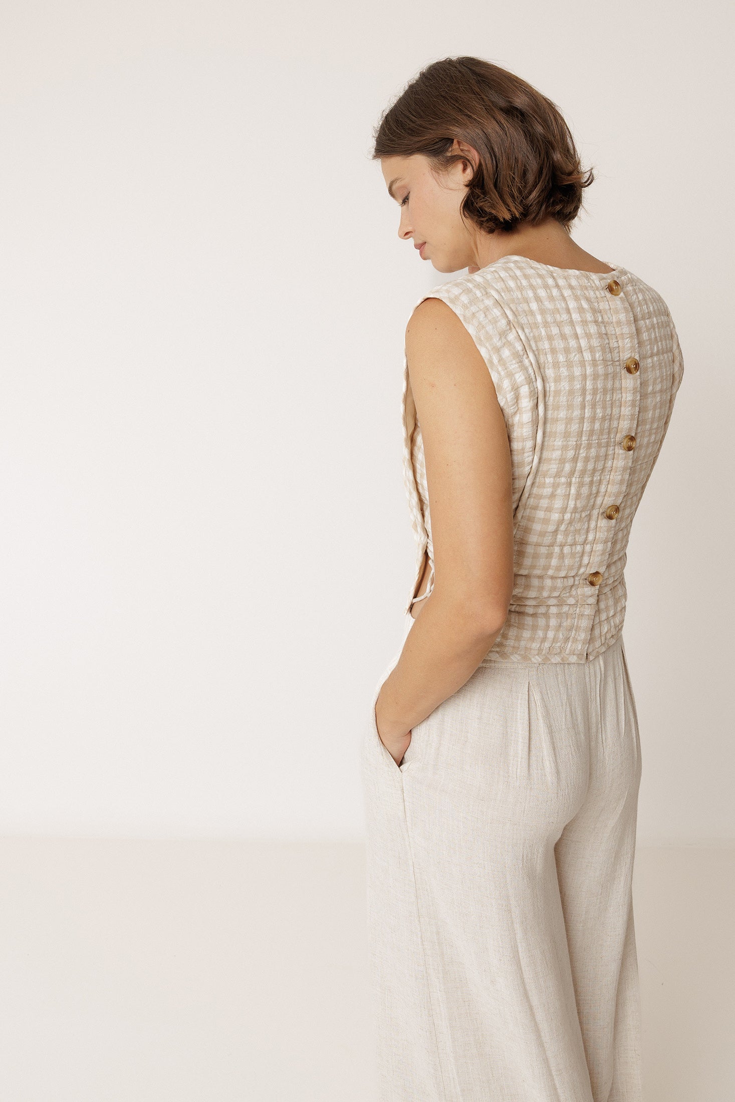Top Acolchado de Cuadros - Beige