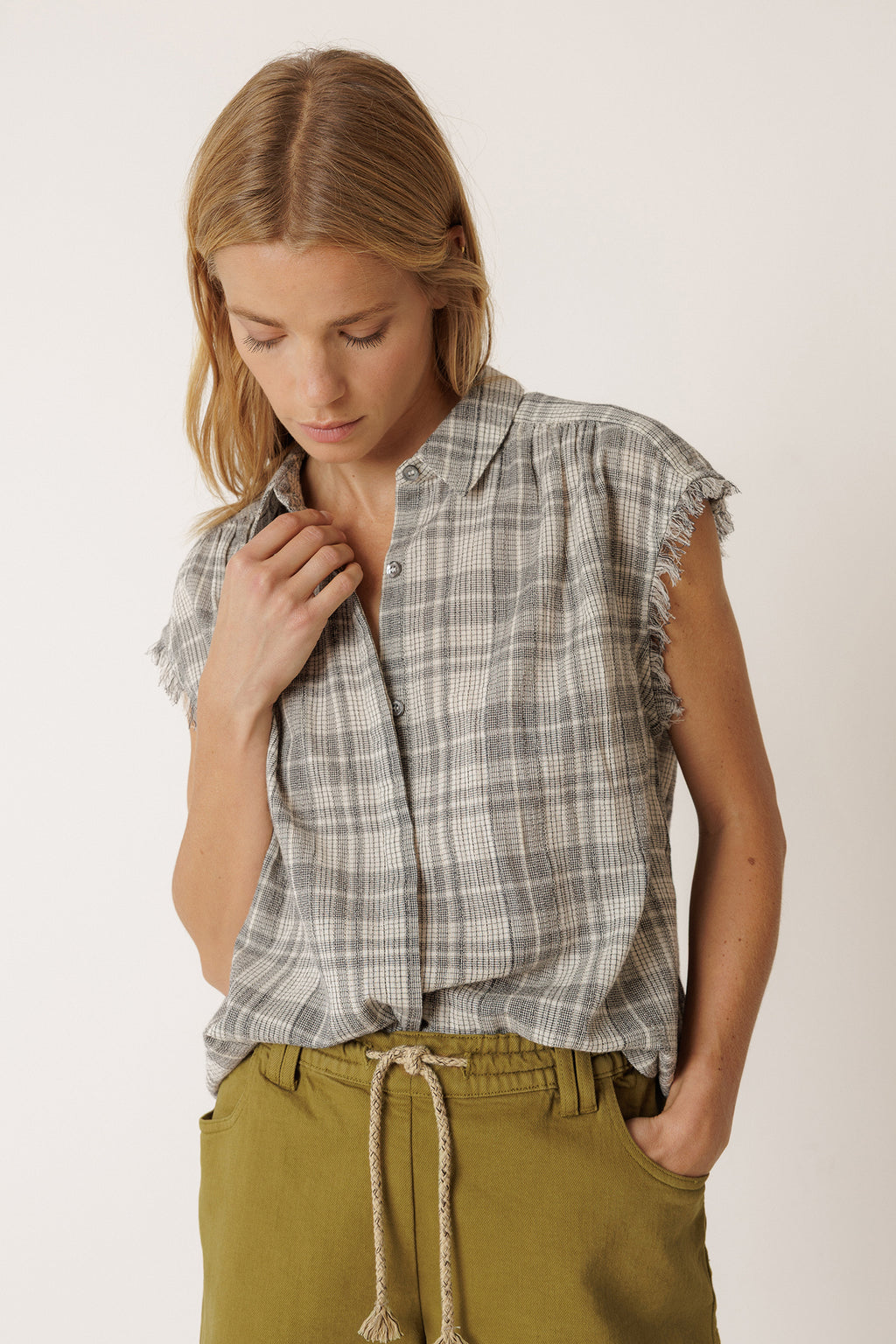 Frayed Cotton Shirt - Charcoal