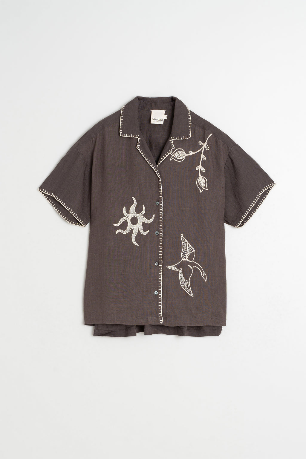 Camisa con Bordado Artesanal - Carbón