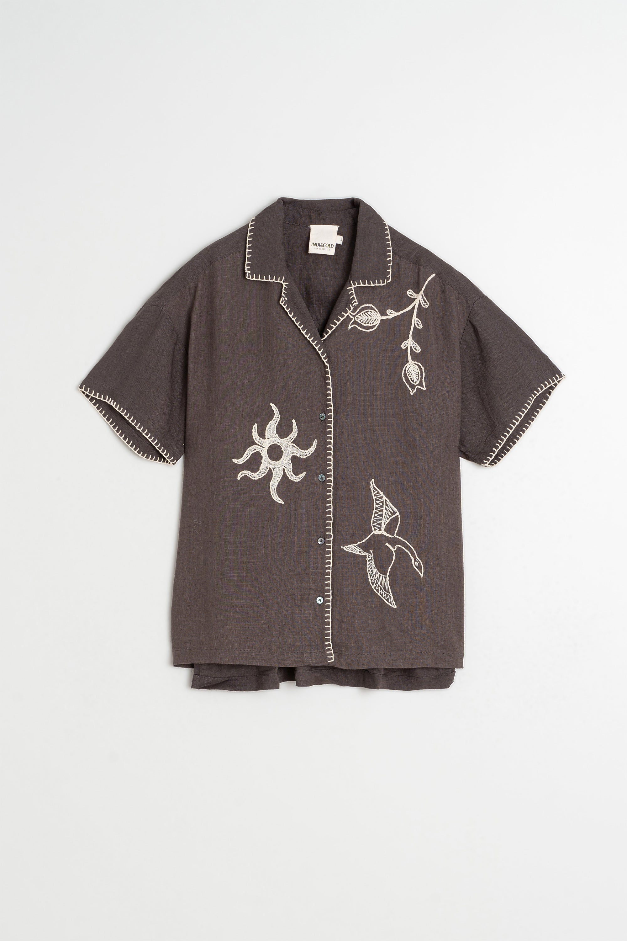 Camisa con Bordado Artesanal - Carbón