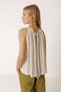 Embroidered Halterneck Top - Flax