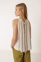 Embroidered Halterneck Top - Flax