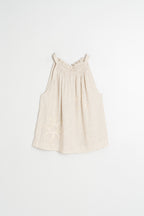 Embroidered Halterneck Top - Flax