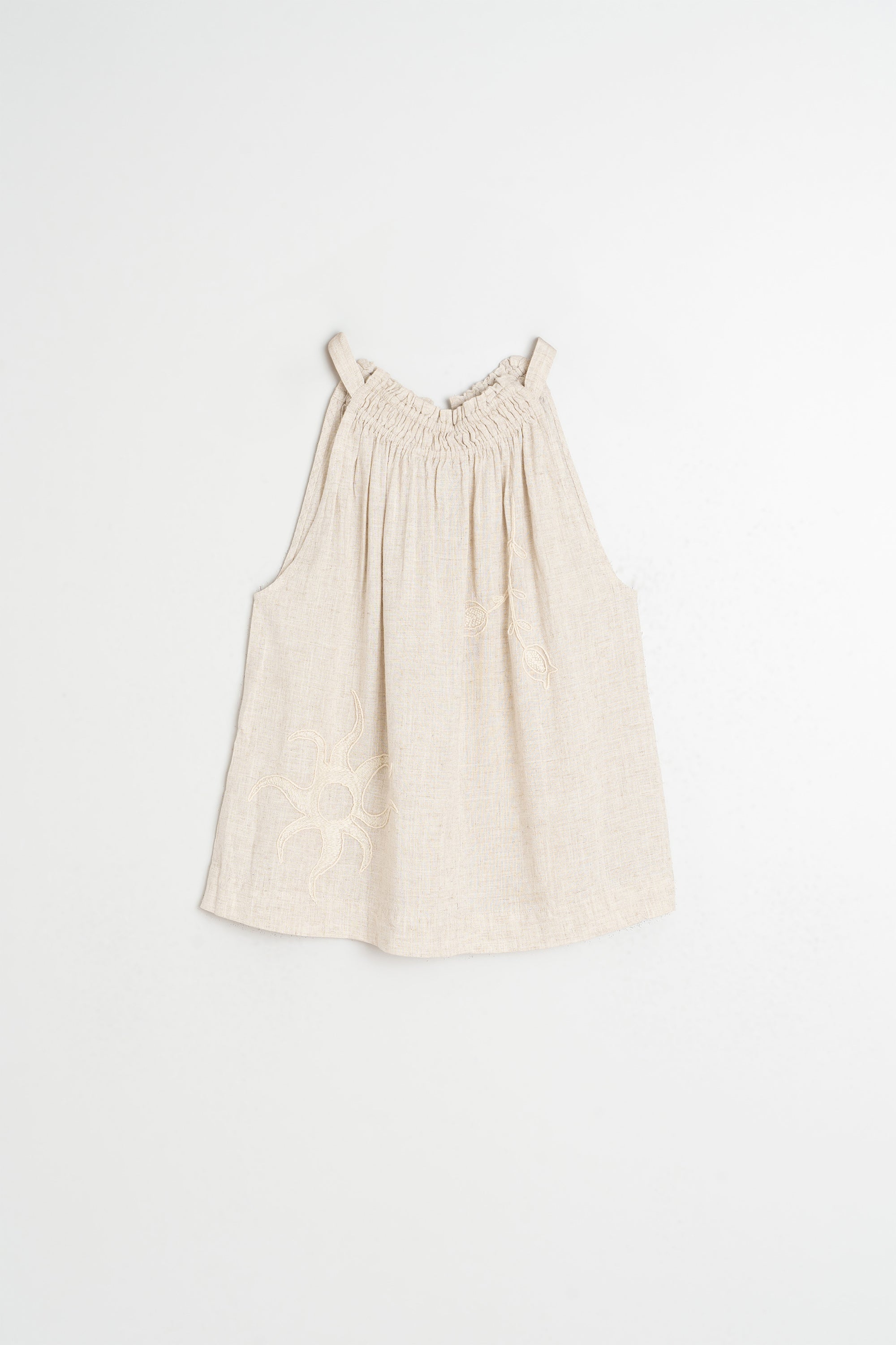 Embroidered Halterneck Top - Flax