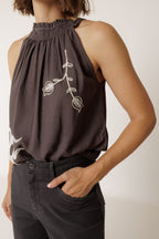 Top halter bordado - Carbón