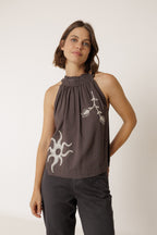 Top halter bordado - Carbón
