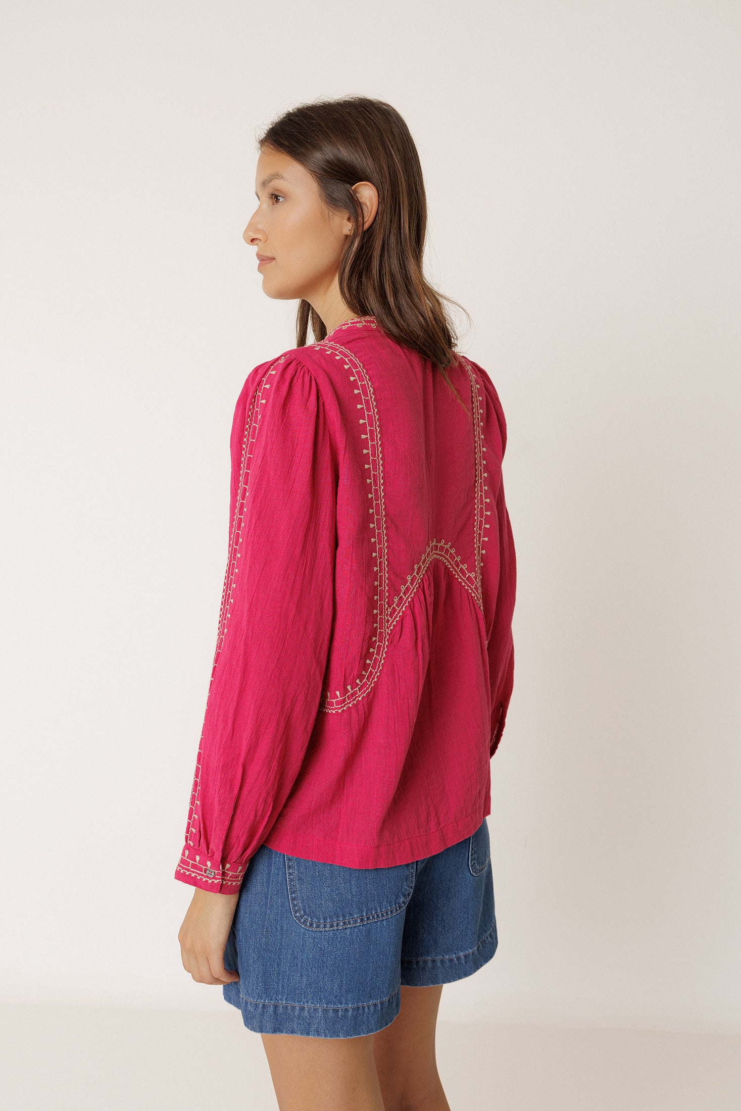 Blouse À Broderie Ethnique - Fraise