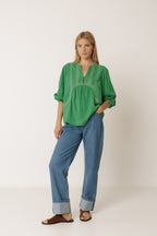 Blusa con Bordado Étnico - Verde