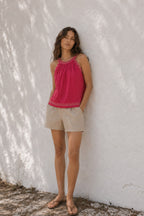Contrasting Embroidery Top - Strawberry