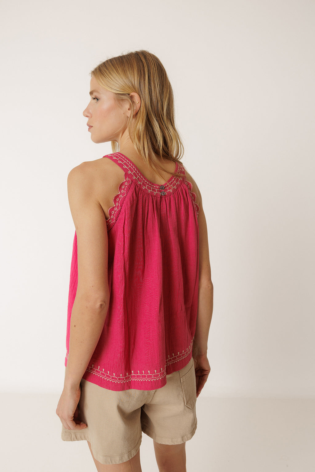 Contrasting Embroidery Top - Strawberry