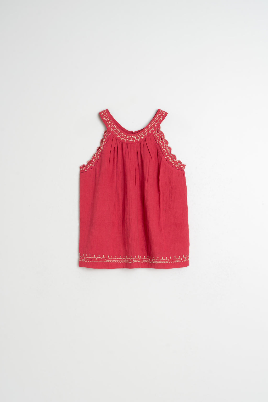 Contrasting Embroidery Top - Strawberry