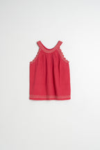Contrasting Embroidery Top - Strawberry