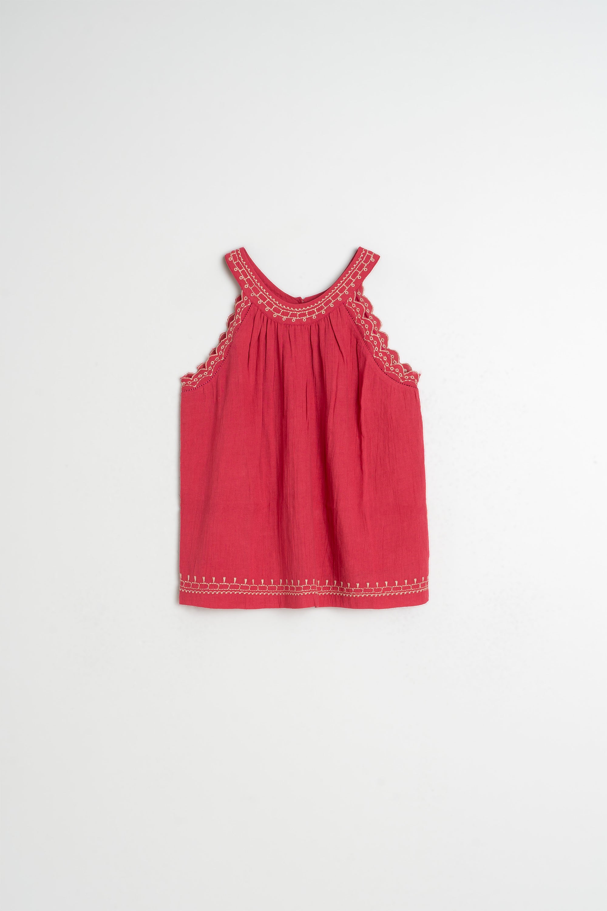 Contrasting Embroidery Top - Strawberry