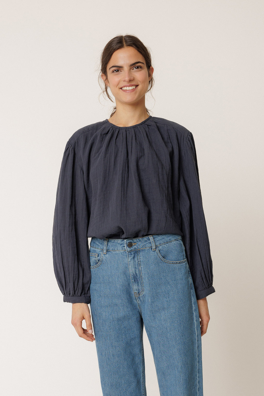 Double Gauze Blouse - Navy Blue