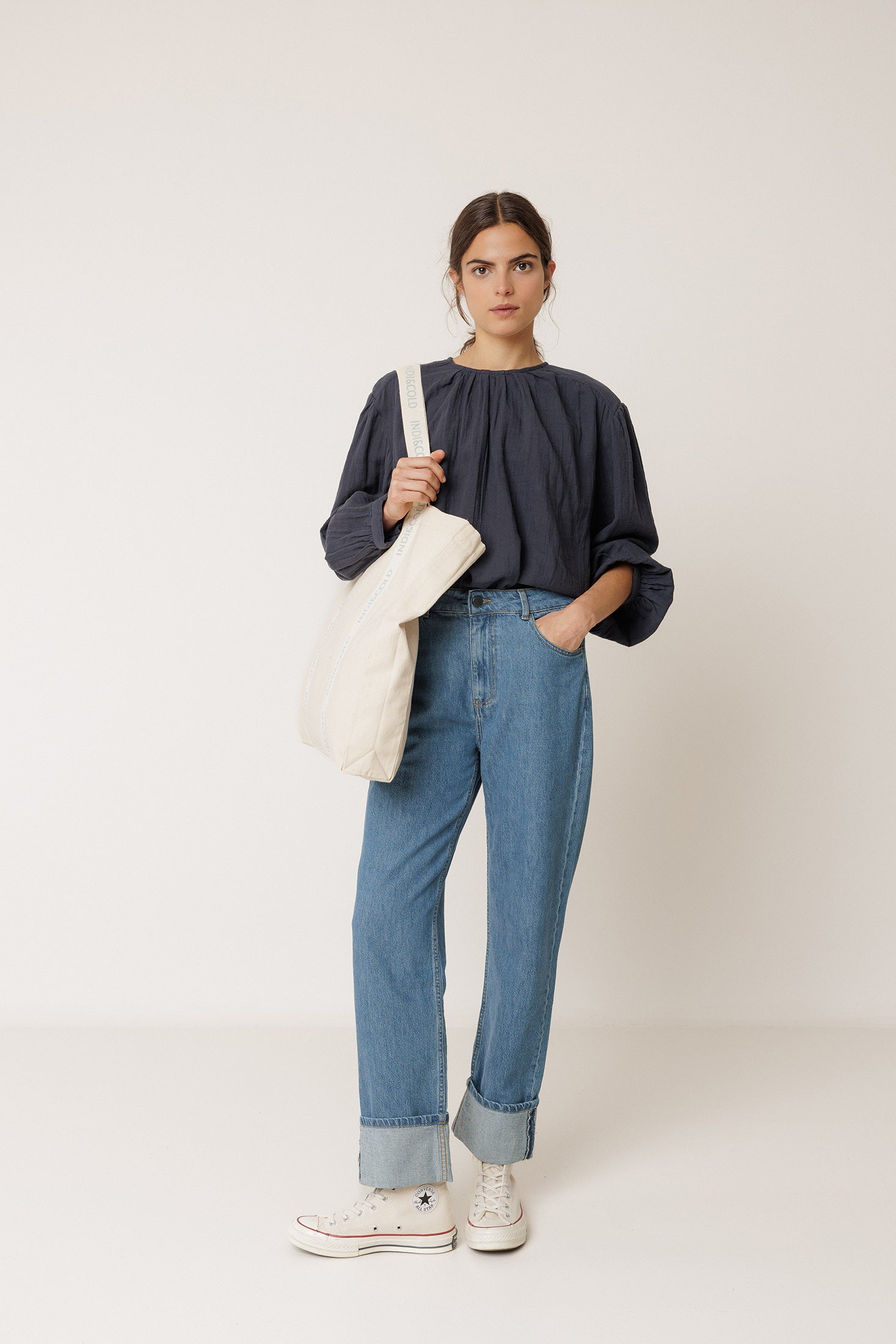 Double Gauze Blouse - Navy Blue
