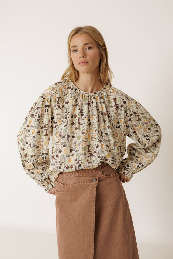 Blusa estampada de doble gasa - Chocolate