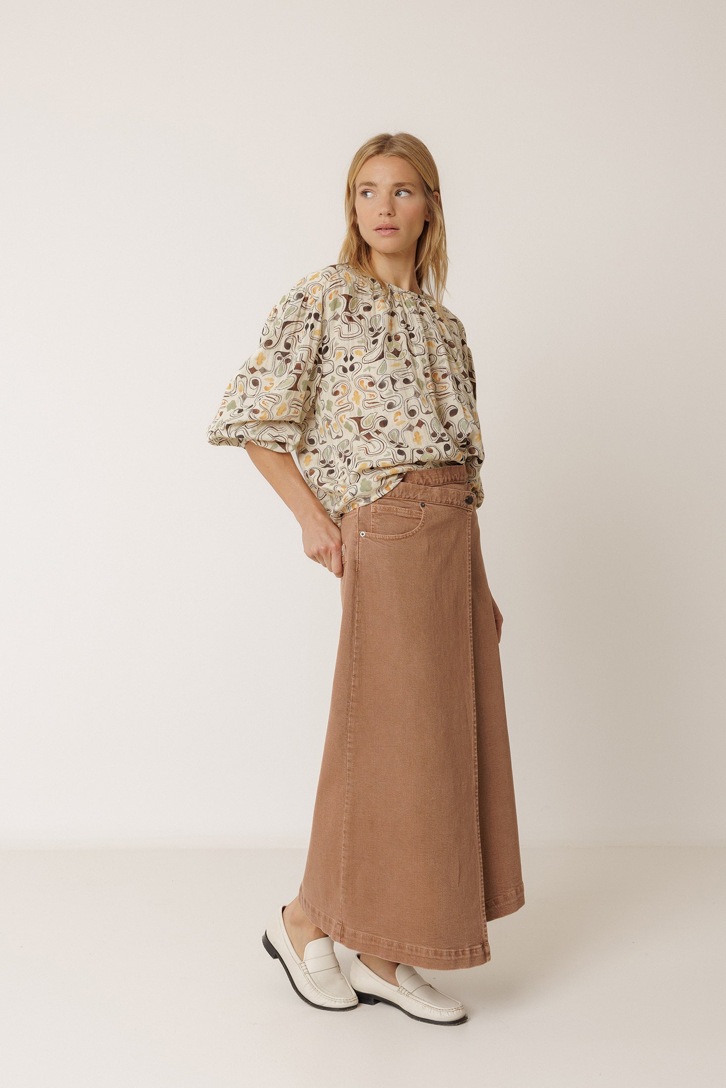 Printed Double Gauze Blouse - Chocolate