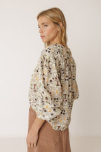 Printed Double Gauze Blouse - Chocolate