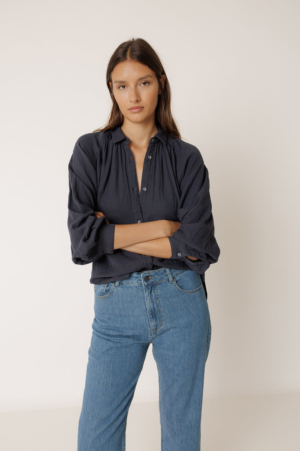 Double Gauze Shirt - Navy Blue