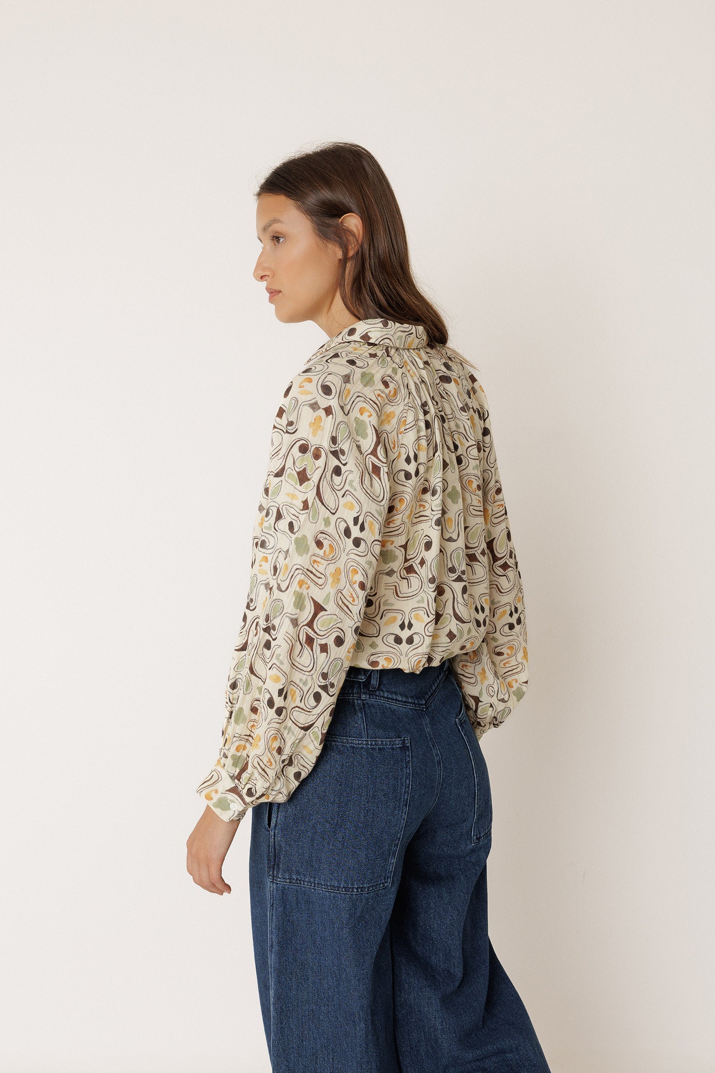 Printed Double Gauze Shirt - Chocolate