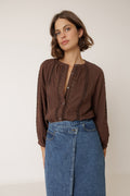 Camisa de doble gasa y encaje - Chocolate