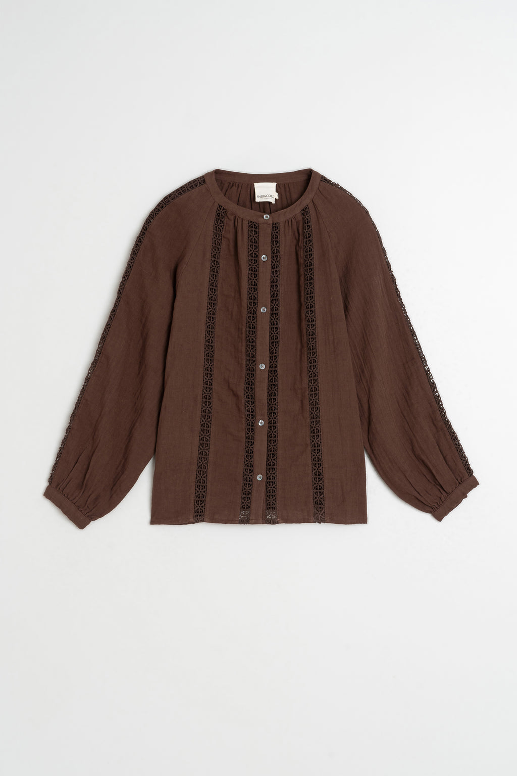 Camisa de doble gasa y encaje - Chocolate